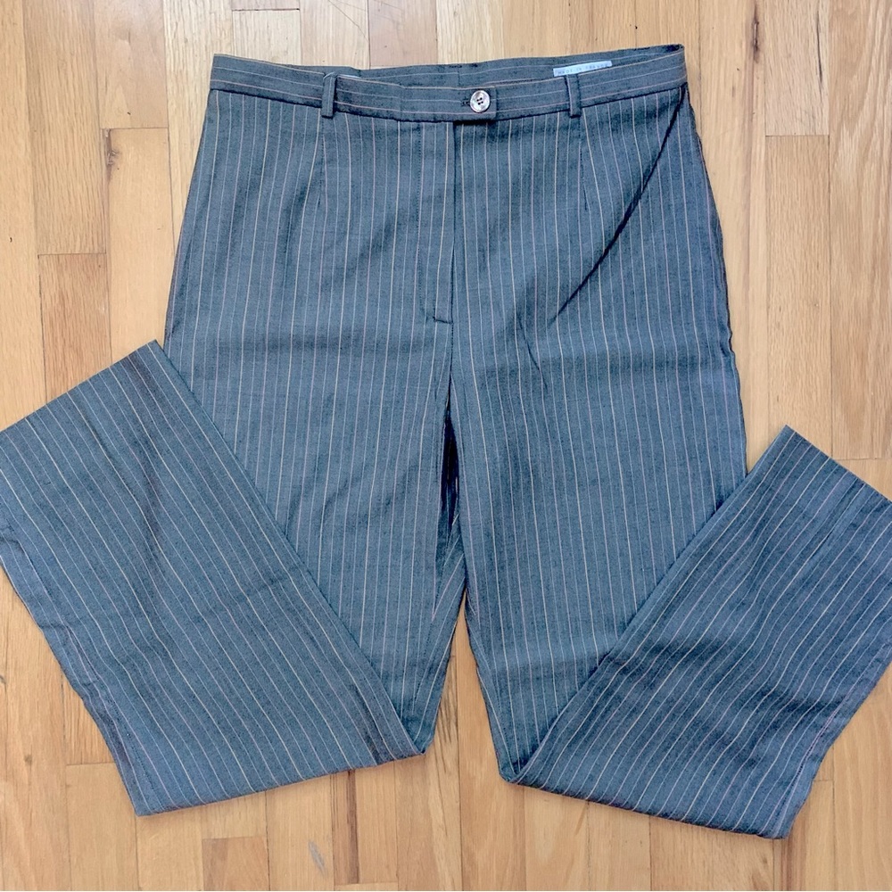 Bernard Zins Paris wool silk blend flat-front pinstripe pants